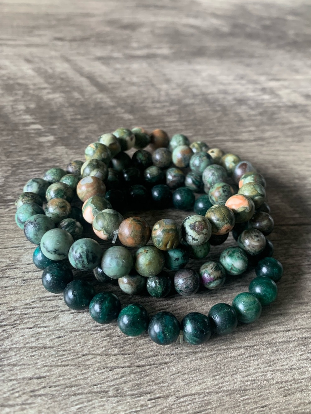 Lot Of 4 Green Crystal Bead Stretch Bracelets